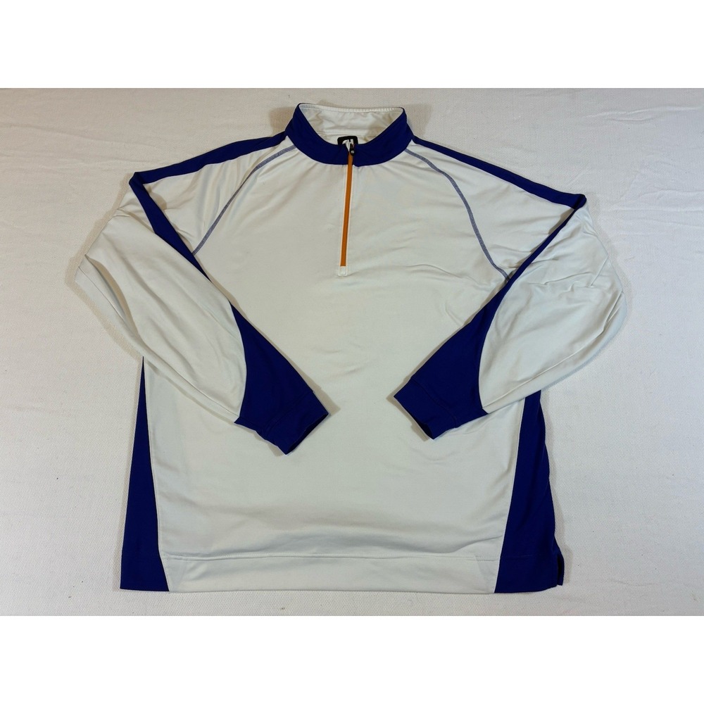 FootJoy Men's XL White Blue 1/4 Zip Golf Pullover Long Sleeve Performance Shirt